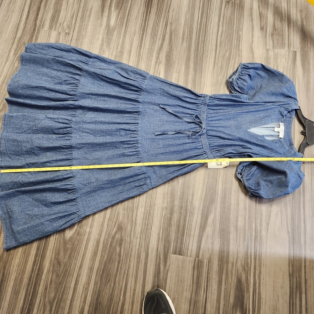Anne Klein Jeans Puff Sleeve Tiered Denim Midi A Line Dress Womens Size XS NWT - Picture 7 of 8
